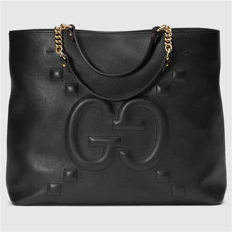 gucci deco leather tote|Gucci embossed leather tote bag.